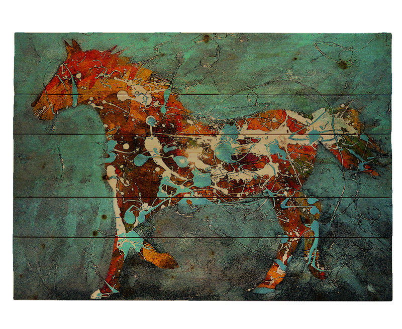 «Speckled Pony» par Jeff Boutin, reproduction de palette de bois, H 18 po x l 24 po x P 1,5 po
