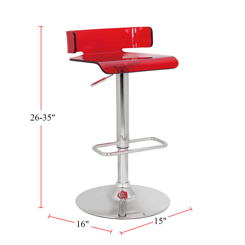 Acrylic Adjustable Stool With Swivel In Chrome Finish, Rouge