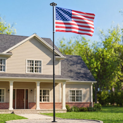 Flag Pole, 20ft Heavy-Duty Telescopic Flagpole Kit with 136 LED Solar Light for Outside House In Ground, Outdoor Aluminum Flagpole with 3x5 American Flag for Yard, Residential, Commercial, Black