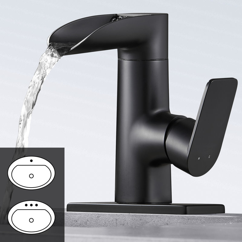 Waterfall Single Handle Single Hole Bathroom Faucet, Black