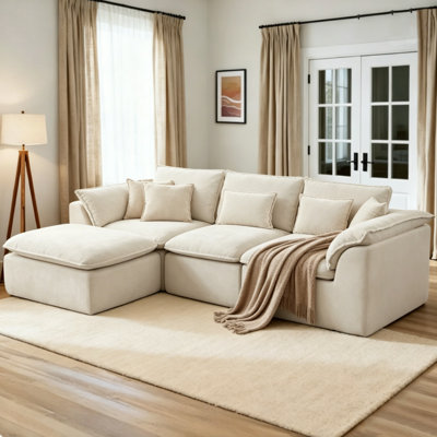 Boneless 102.3" L-Shaped Sofa Comfy Cloud Couch With Ottoman