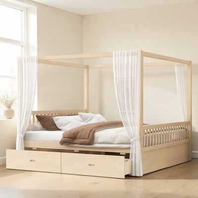 Wood Canopy Bed With Storage Drawers, Slatted Headboard & Footboard, Contemporary, Bedroom