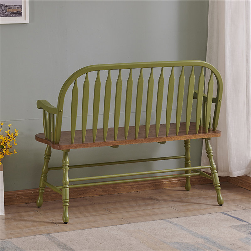 Banc en bois massif de style américain, Vert / brun noisette