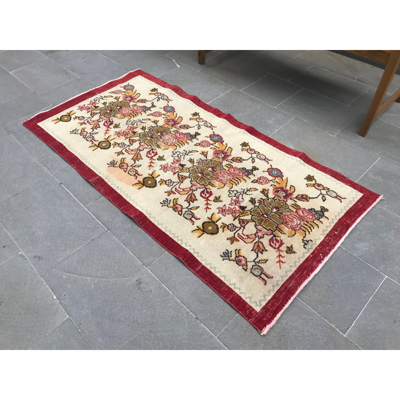 Tapis turc rétro à motif floral rétro avec poignées Art Déco
