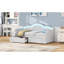 Lit de jour rembourré beige avec éclairage DEL et 2 tiroirs - Parfait pour les petits espaces-118028557-118028559