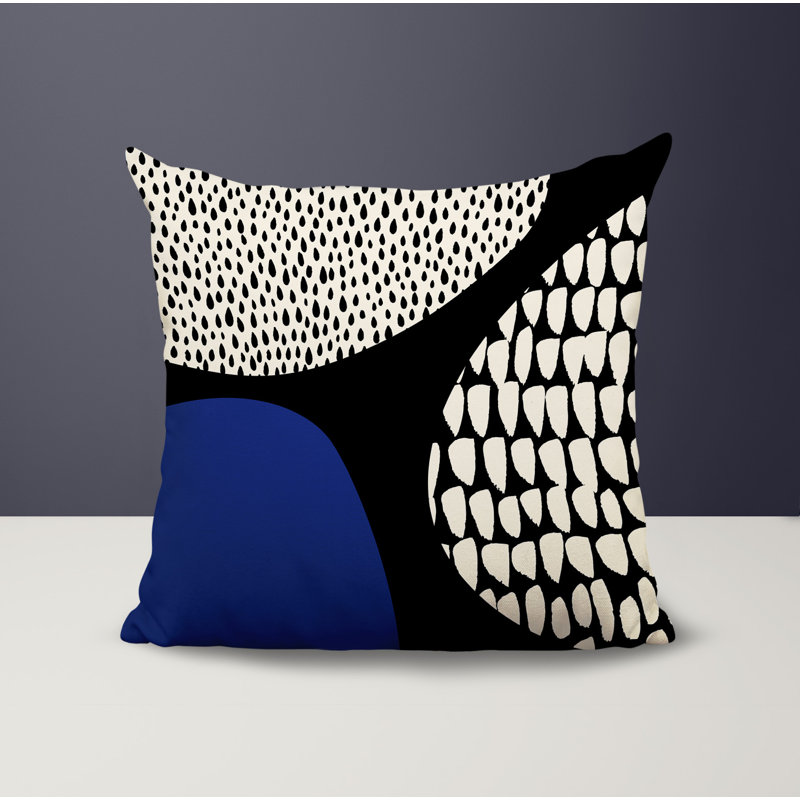 Coussin carré intérieur / extérieur pia, H 15 po x l 15 po, Bleu marine / noir / blanc cassé
