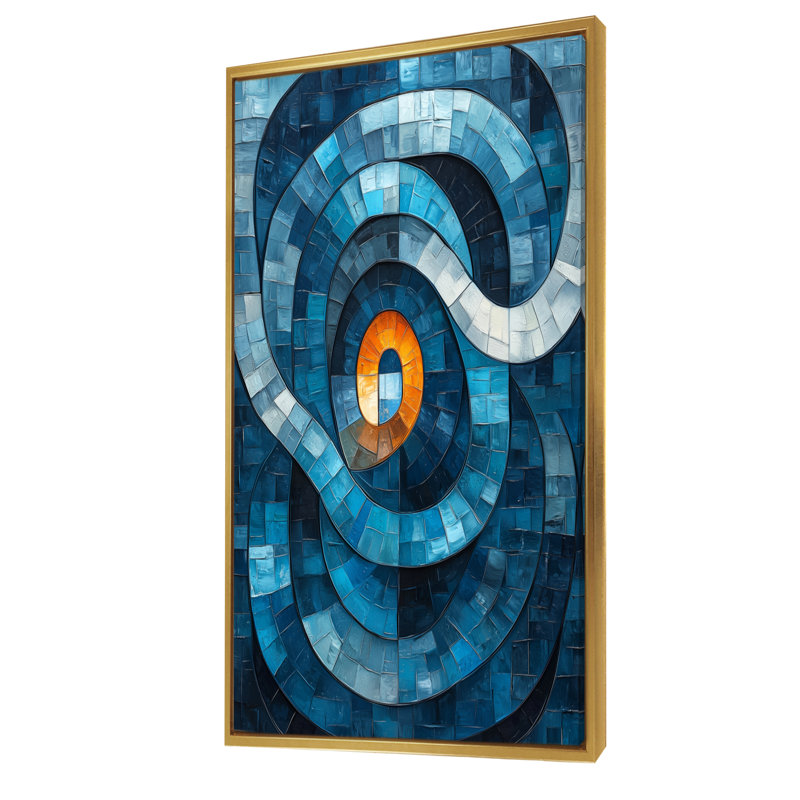 Obeline Modern Transitionalprismatic Maze Of Blue II - Art mural transitionnel pour le salon, H 60 po x l 28 po, Doré