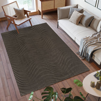 Comhan Lomira Charcoal Gray Modern Wave Hi-Low Carved Indoor Shag Area Rug, Plush Polyester – Living Room & Bedroom - Charcoal