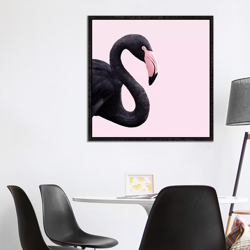 Black Flamingo by Paul Fuentes - Print on Canvas, Black Framed, 93.98 cm H x 93.98 cm W