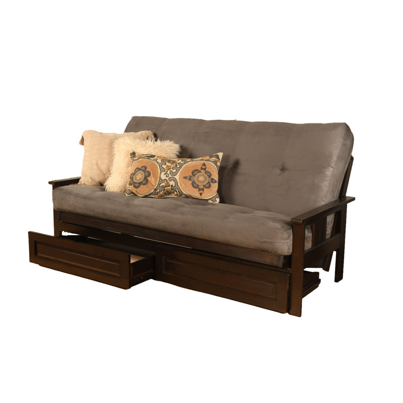 Stratford Full-Size Futon Frame Includes Storage Drawers and Mattress, Innerspring, Suede Gray, Espresso