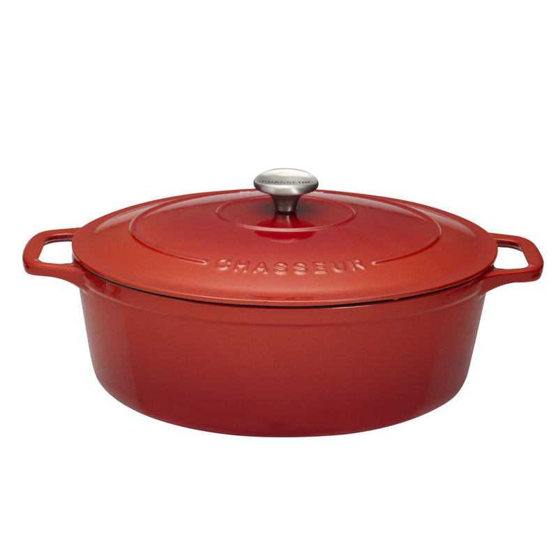 Red Enameled Cast Iron 2.6 Quart Oval Braiser with Lid