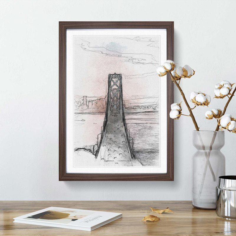 Bridge in San Francisco in Abstract - Picture Frame Graphic Art Print, Walnut Framed, 65cm H x 48cm W x 2cm D