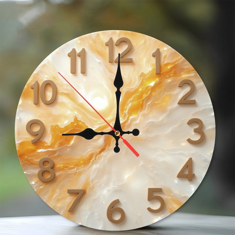 Marbled Gold Clock With Wooden Numbers
