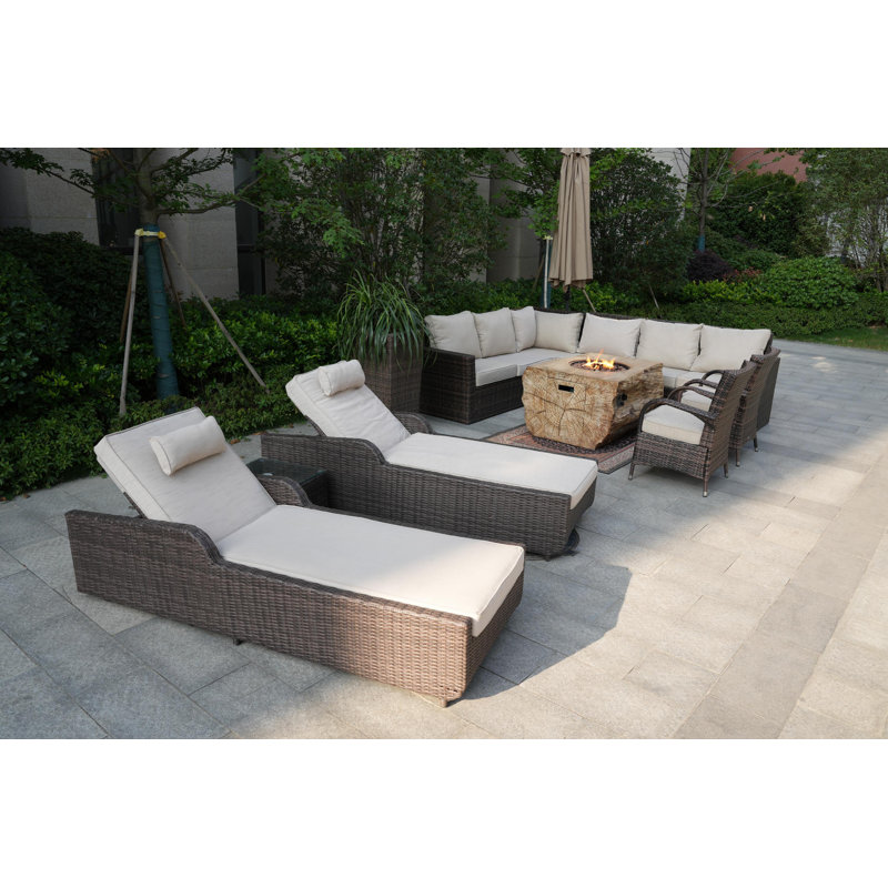 10 - Person Patio Conversation Set with Cushions, Beige