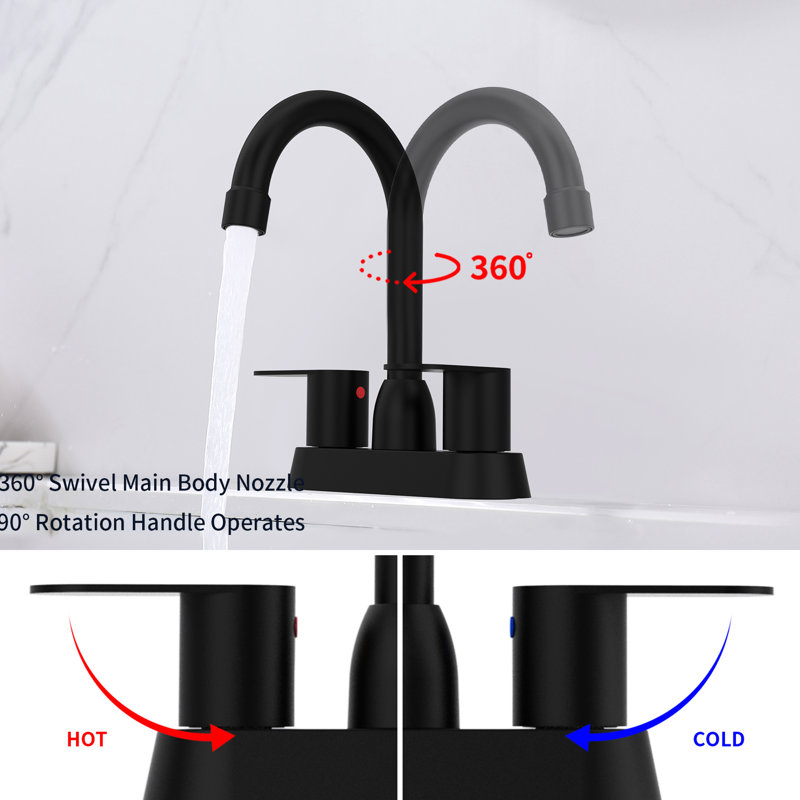 2 Bathroom Sink Faucet Matte Black - 360 Degree Swivel Spout, Performance In Water Spot- Finish