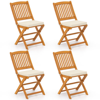 Ensemble de 4 chaises pliantes d'extérieur en bois d'acacia à haut dossier avec coussins de siège