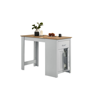 Multi-purpose 47" Table, Oak And White, Storage Cabinet & Drawer, 2 Seats Small Space Dining Table With Drawer Cabinet, Seater