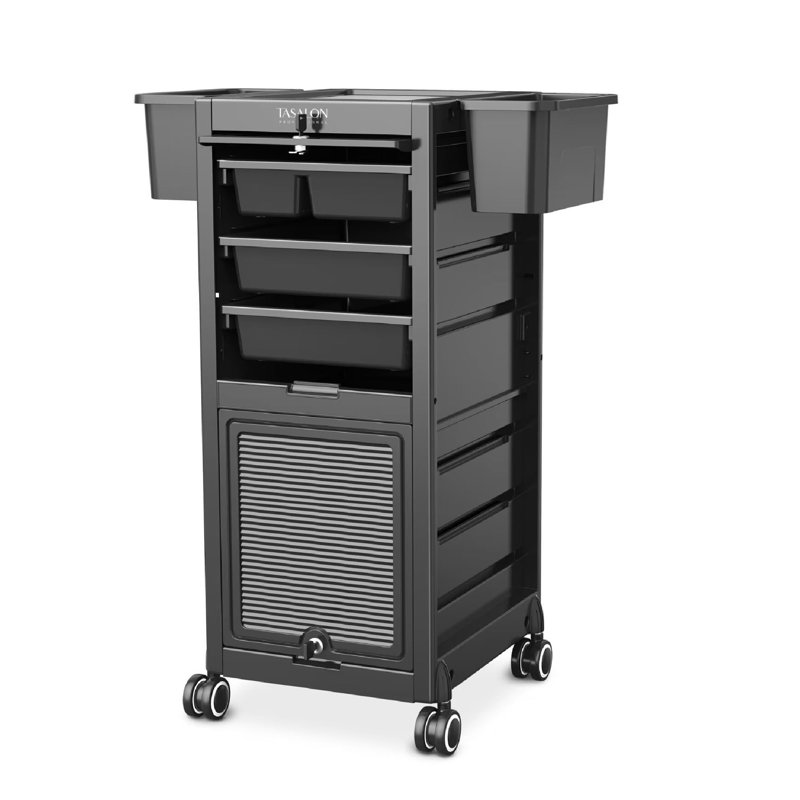 33"H x 13.2"W Salon Trolley Utility Cart With Lockable Wheels, Black