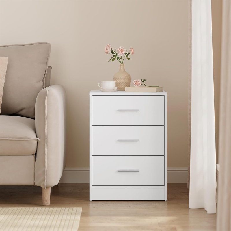 39cm W Manufactured Wood Bedside Table, White