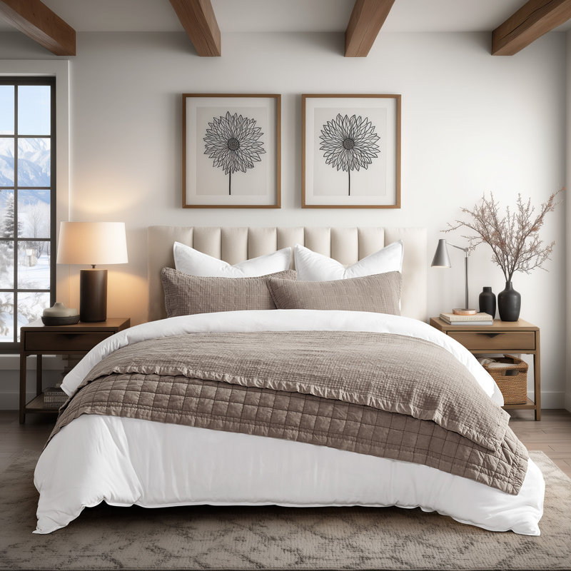 Stonewashed Crinkle Cotton Box Stitch Quilt Set, Queen Quilt + 2 Queen Shams, Truffle Taupe Brown
