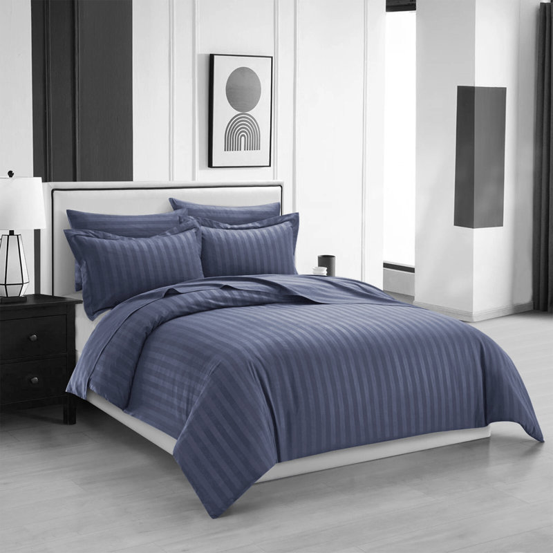 Microfiber Striped Duvet Cover Set with Pillowcases, Single Duvet Cover Set + 1 Standard Pillowcase, Washed Blue