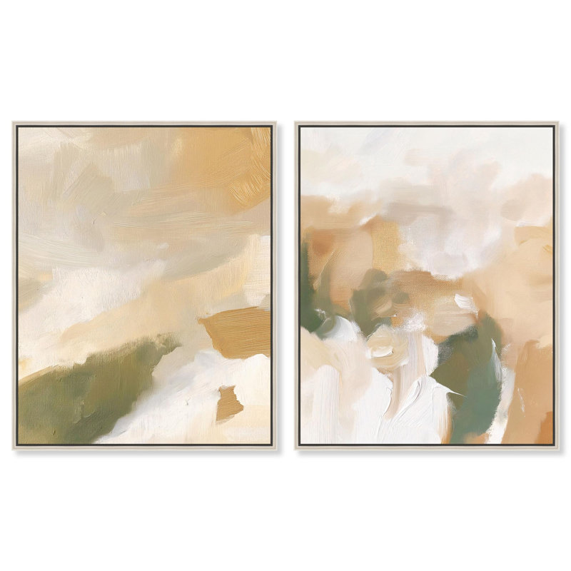 Ensemble de 2 décorations murales bohème Golden Blush Harmony par Art Remedy, cadre argenté, 16 x 20, H 21 po x l 17 po