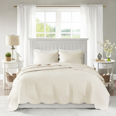 Courtepointe 3 pièces double / grand, conception à bords festonnés, rembourrage, housse en microfibre, bordure réversible de style champêtre traditionnel, rembourrage en coton, lavable à la machine, offre un environnement de sommeil relaxant