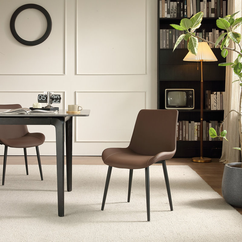 Chaises de salle à manger rembourrées de style moderne Mid-Century en cuir, Brun, 6