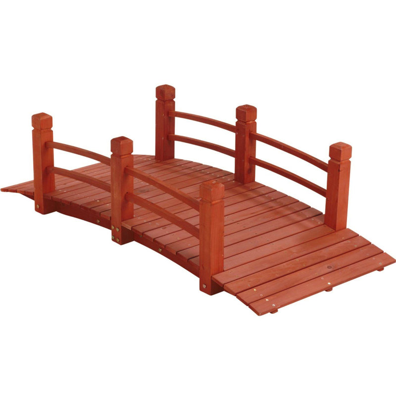 Pont de jardin en bois avec doubles rails
