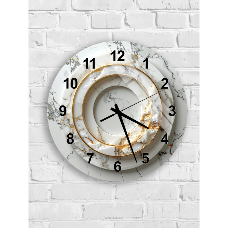 Horloge murale en verre trempé Marble Design, horloge d'art élégante, montre décorative blanche et dorée, décoration murale contemporaine
