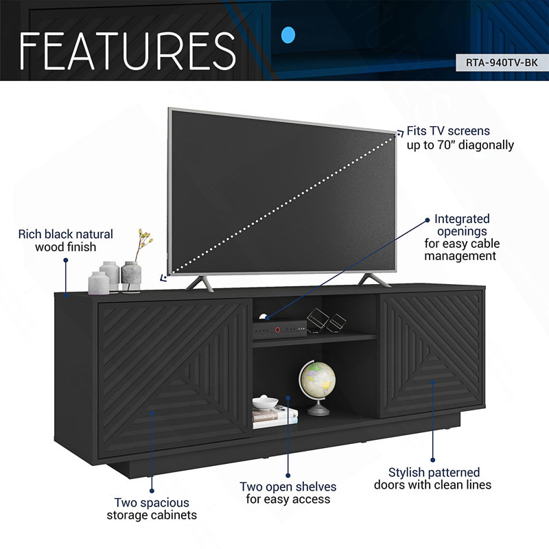 Wade Logan® Modern TV Stand for TV’s Up to 70”, Black