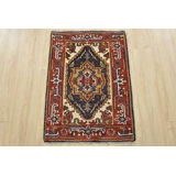 Tapis oriental en laine bleu noué à la main 2 pi 1 po x 3 pi 1 po Serapi