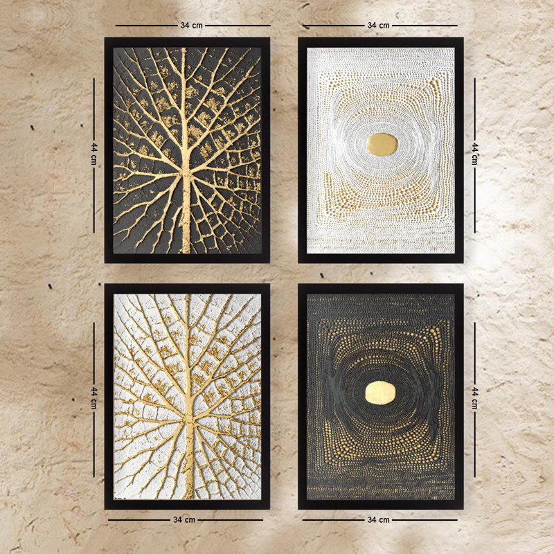 Superbes peintures encadrées décoratives (4 pièces), 13,4 x 17,3 pouces chacune | 100% panneau de fibres à densité moyenne avec une épaisseur de 0,8 pouce, cadres en plastique durable | Parfait pour le salon, la chambre à coucher ou le bureau, style contemporain