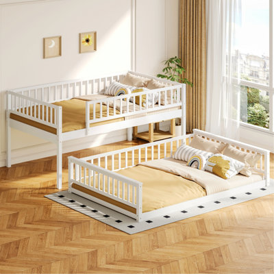 Contemporary Bed Frame for Home, Bunk Bed with Ladder and Guardrails