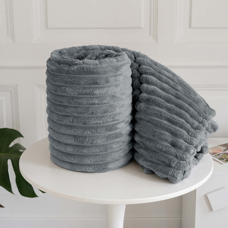 Rehana Snug Soft Chunky Ribbed Cord Plush Throw Blanket, W200 x L240cm, Silver
