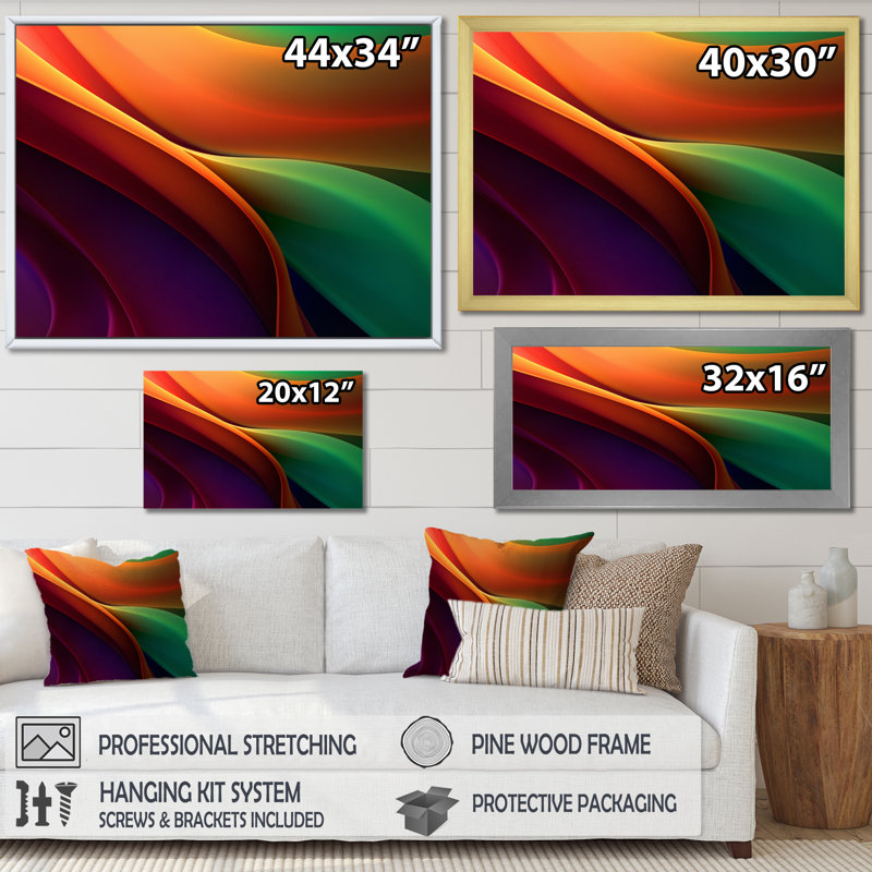 " Orange Green Spectral Currents ", Gold Single Picture Framed, 12" H  x 20" W x 1" D