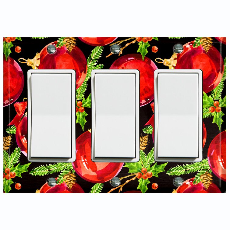 Metal Light Switch Plate Outlet Cover (Holly Red Ornament Ribbon - Single  Toggle)