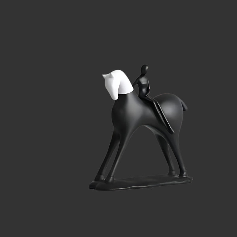 Modern Artistic Horse Statue And Rider, Black