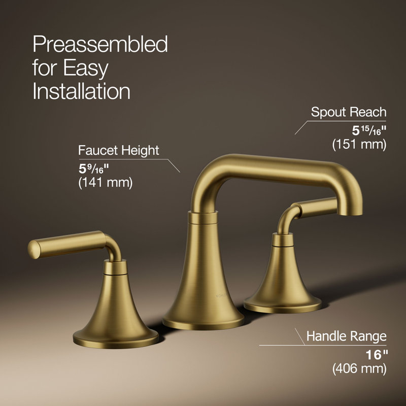 Tone Widespread Bathroom Sink Faucet, Three-Hole Bathroom Faucet with Clicker Drain, 1.2 GPM, Brushed Brass