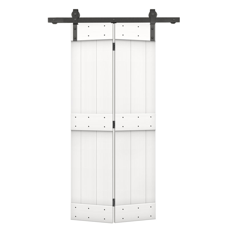 Porte de grange pliante en bois DIY avec ensemble de quincaillerie coulissante, 36 po x 84 po, Blanc pur