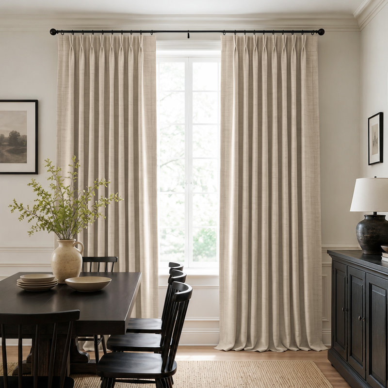 100% Blackout Curtains Thermal Insulated Drapes Faux Linen Pinch Pleated Privacy Window Panels with 20 Hooks for Bedroom & Living Room (Set of 2) 