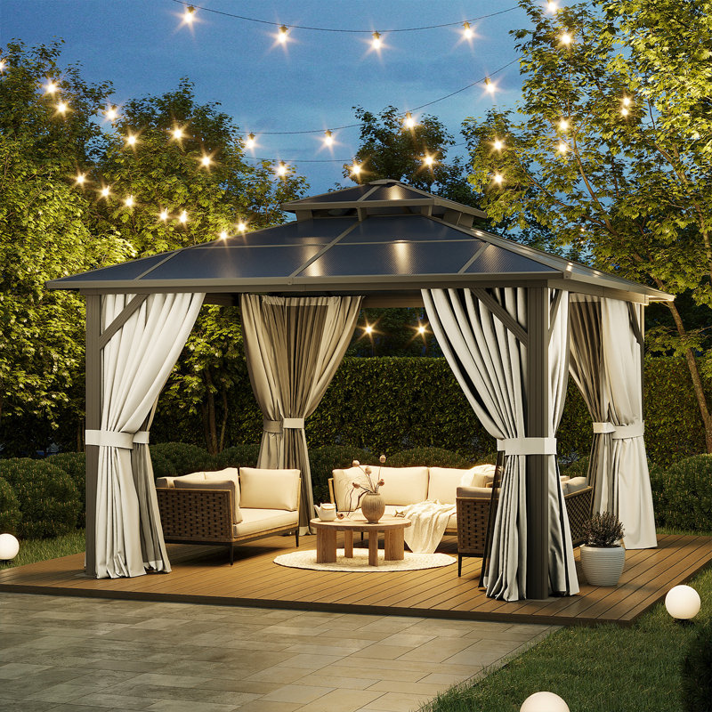 12' x 12'  Hardtop Gazebo, Outdoor Polycarbonate Double Roof Canopy  for Patio Backyard