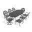 Ensemble de salle à manger 9 pièces en fonte d'aluminium toutes saisons comprenant 2 chaises pivotantes, 6 chaises et une table ovale avec cadre noir