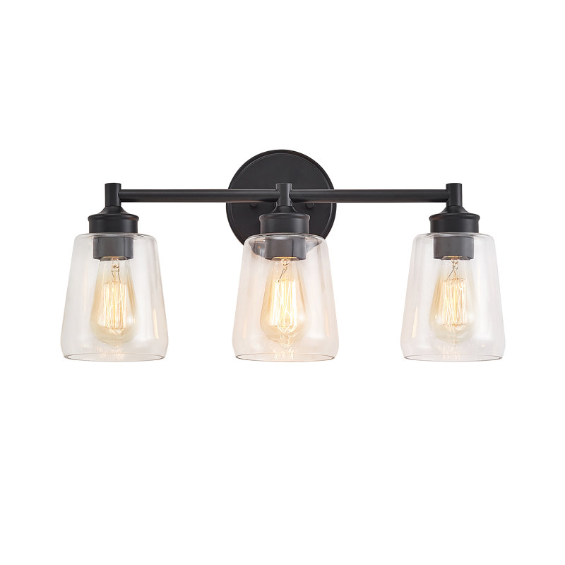 Éclairage pour meuble-lavabo en métal et verre à intensité variable Medaim, Trois lumières, Noir, noir, noir, noir