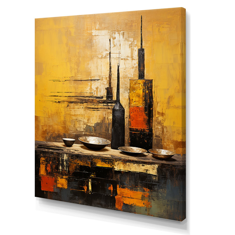 Art mural jaune, poterie élégante jaune, Toile tendue, H 32 po x l 16 po
