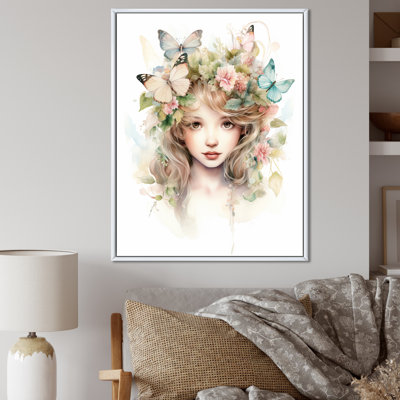 Jeune fille avec des papillons pastel rétro