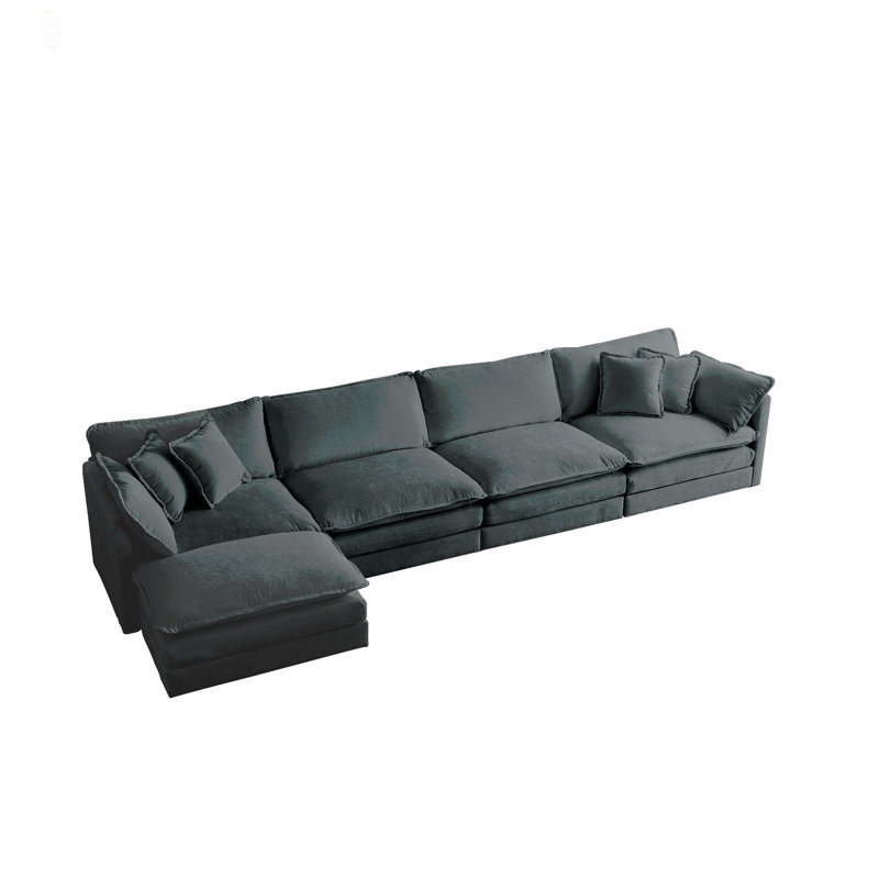 Canapé modulaire modulaire pour le salon, canapé en U convertible 5 places avec 1 repose-pieds chenille, Gris chenille