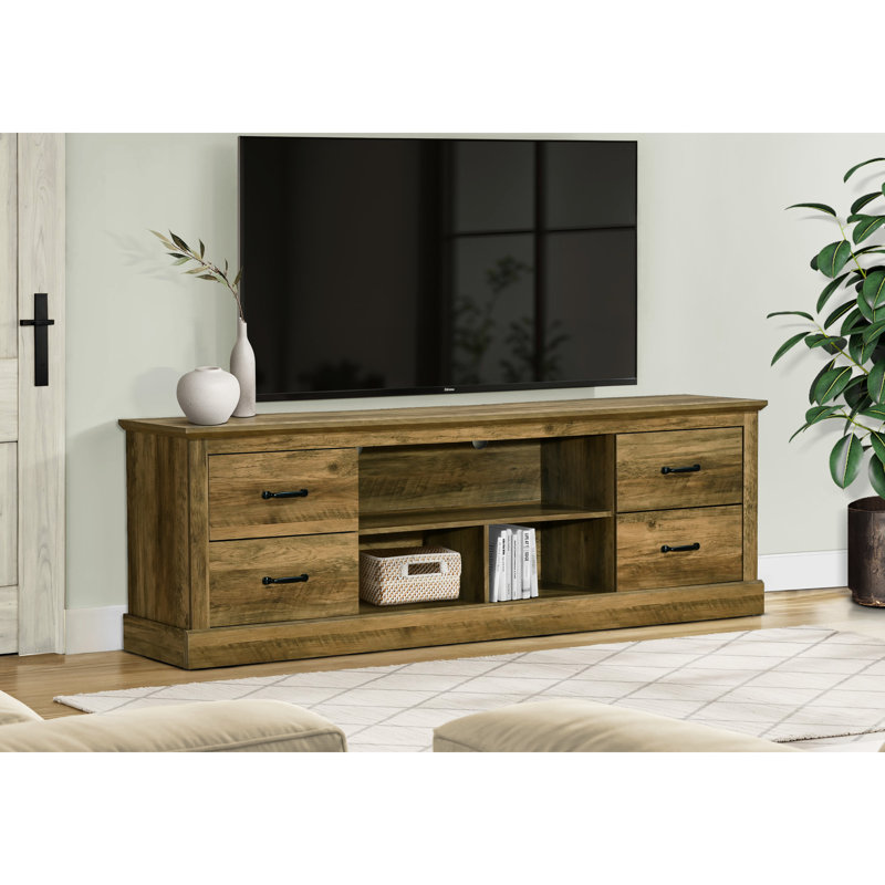 Meuble télé de chambre en stratifié chêne brun de 183 cm avec tiroirs de rangement