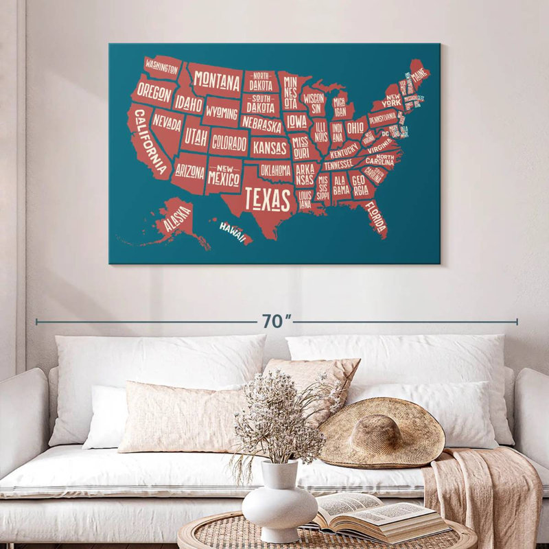 Carte des États américains d'Aliaz, H 32 po x l 48 po