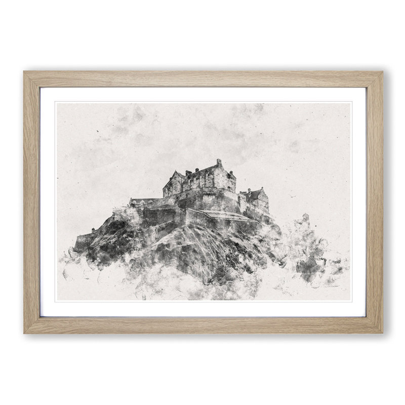 Edinburgh Castle In Scotland - Picture Frame Painting, 36cm H x 48cm W x 2cm D, Oak Framed